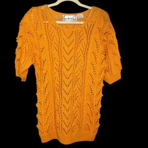 Vintage Needleworks Hand Knit‎ Orange Sweater Size M